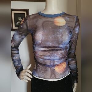 Urban Outfitters Galaxy Print Mesh Top